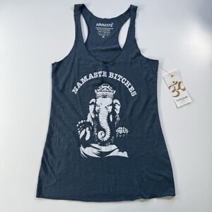 FUNKY YOGA Ganesh Namaste Bitches Racerback Tank Top Womens Medium Blue‎ USA